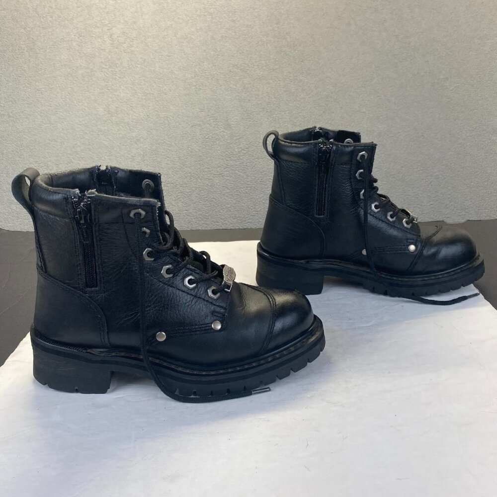 River Road Chunky Motorcycle Booties Size 6 Black Leather Double Zip Biker Boots - Picture 5 of 15
